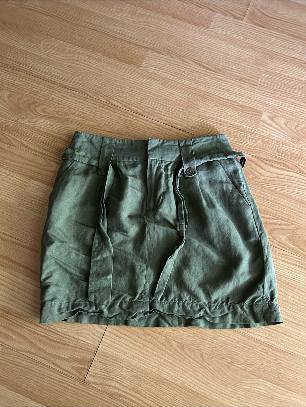 Banana Republic Forest Green Linen Blend Mini Belted Skirt Size 2
